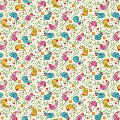 Tecido MAKOWER Whimsy Big Paisley Cream 1x1,12m