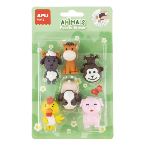 Gomas de borrar rompecabezas de animales APLI KIDS (6 unidades)
