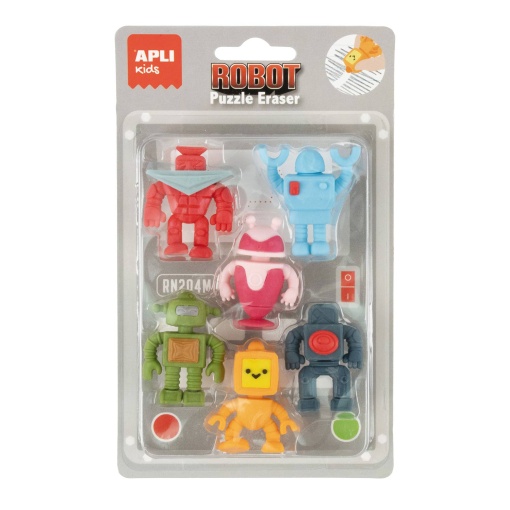 Gomas de borrar rompecabezas robot APLI KIDS (6 unidades)
