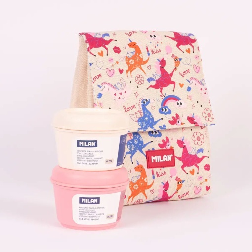 MILAN Flowicorn thermal lunchbox 27x20x15cm with 2 airtight containers.