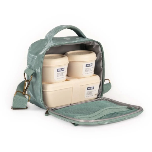 MILAN Lava green thermal lunchbox 23x20x11cm with 3 airtight containers.