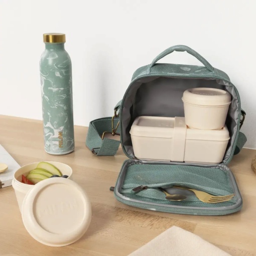 MILAN Lava green thermal lunchbox 23x20x11cm with 3 airtight containers.