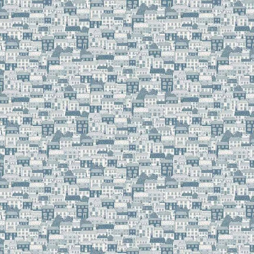 Tecido MAKOWER Driftwood cottages blue 1x1,12m