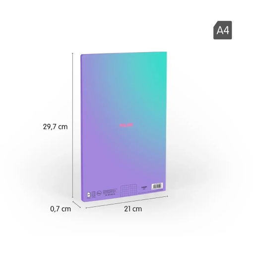 Milan Sunset A4 stitched notebook, lilac grid, 48 sheets, 95g.