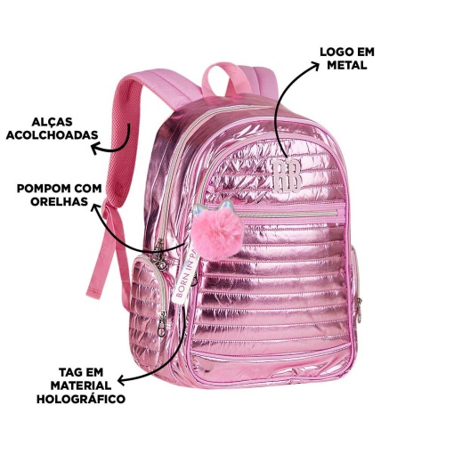 Backpack with 15" laptop bag REBECCA BONBON metallic 44x33x13cm assorted