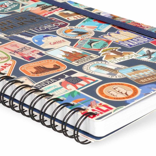 Caderno A5 capa dura espiral LEGAMI Travel Sticker "Life is a journey" pautado 160 folhas 80g com elástico