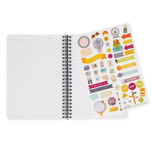 Caderno A5 capa dura espiral LEGAMI Travel Sticker "Life is a journey" pautado 160 folhas 80g com elástico