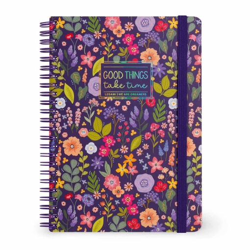 Caderno A5 capa dura espiral LEGAMI Flowers "Good things take time" pautado 160 folhas 80g com elástico