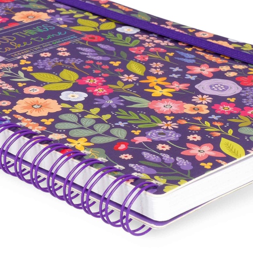 Caderno A5 capa dura espiral LEGAMI Flowers "Good things take time" pautado 160 folhas 80g com elástico