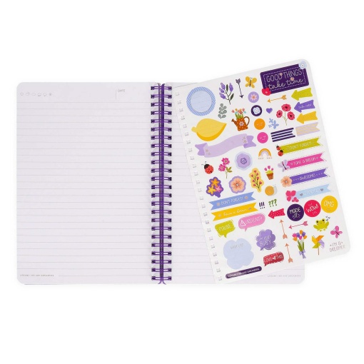 Caderno A5 capa dura espiral LEGAMI Flowers "Good things take time" pautado 160 folhas 80g com elástico