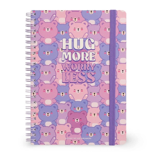 Caderno A5 capa dura espiral LEGAMI Teddy Bear "Hug more worry less" pautado 160 folhas 80g com elástico