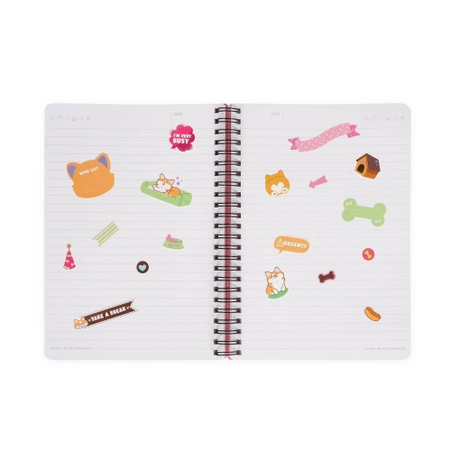 Caderno A5 capa dura espiral LEGAMI Corgi "Here comes the fun" pautado 160 folhas 80g com elástico