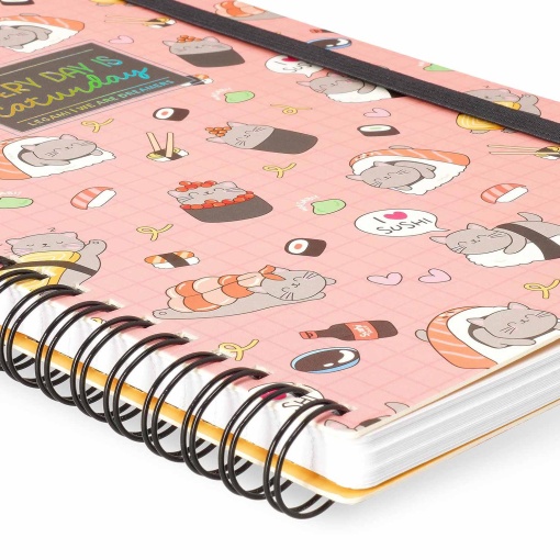 Caderno A5 capa dura espiral LEGAMI Sushi Cat "Every day is Caturday" pautado 160 folhas 80g com elástico