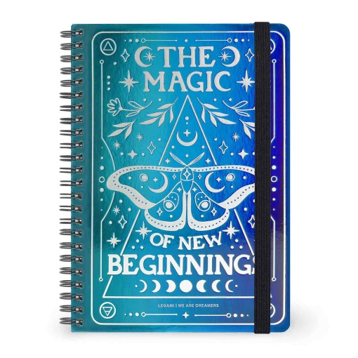 Caderno A5 capa dura espiral LEGAMI Moth "The magic of new beginnings" pautado 160 folhas 80g com elástico
