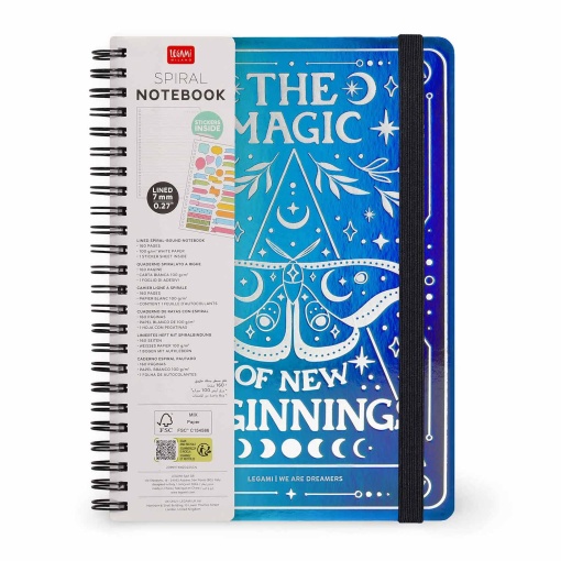Caderno A5 capa dura espiral LEGAMI Moth "The magic of new beginnings" pautado 160 folhas 80g com elástico