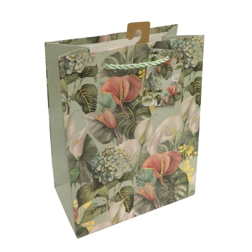 Saco de papel asa cordão verde/multicor 18x23x10cm