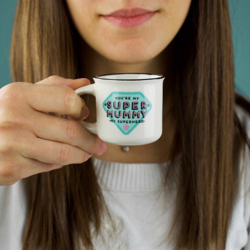 Juego de 2 tazas de café LEGAMI Espresso para dos "Super Mommy & Super Daddy", 50 ml.