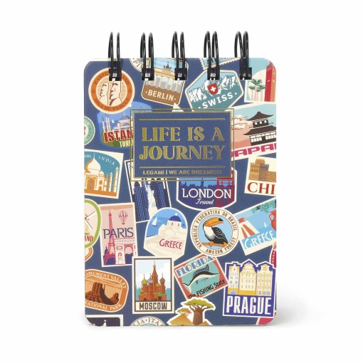 Mini bloc de notas encuadernado en espiral, adhesivo de viaje LEGAMI, "La vida es un viaje", rayado.