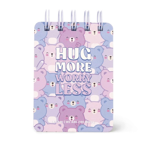 Mini bloco de notas com espiral LEGAMI Travel Teddy Bear "Hug more worry less" pautado