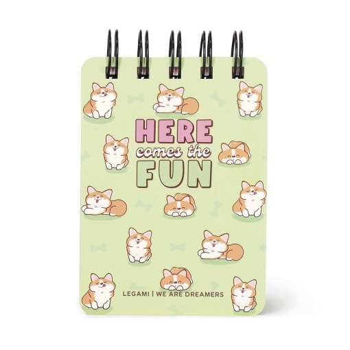 Mini bloco de notas com espiral LEGAMI Travel Corgi "Here comes the fun" pautado