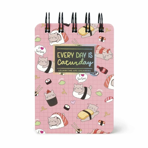 Mini bloco de notas com espiral LEGAMI Travel Sushi Cat "Every day is Caturday" pautado