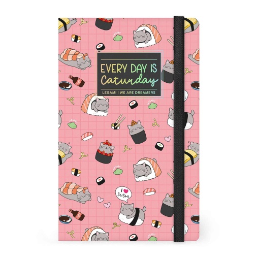 Caderno A5 LEGAMI Sushi Cat "Every day is Caturday" pautado 164 folhas 120g com elástico
