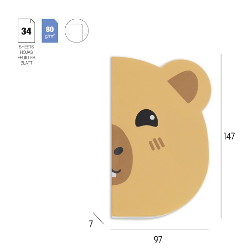 Set of 2 plain notebooks, 34 sheets, 80g, MIQUELRIUS Back2Fun Panda/Capybara
