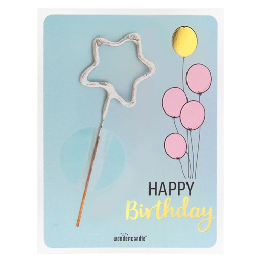 Vela sparkler WonderCandle estrela prateada "Happy Birthday"