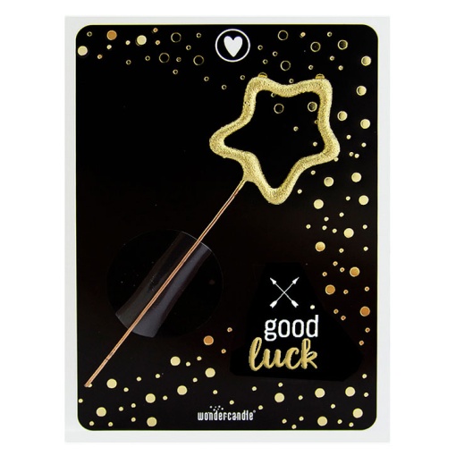 WonderCandle sparkler candle, golden star, "Good Luck"