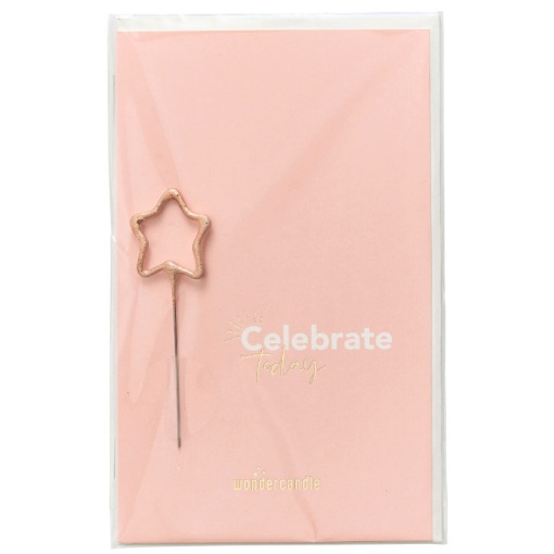 Sparkler candle with WonderCandle rose gold star postcard "Celebrate Today"