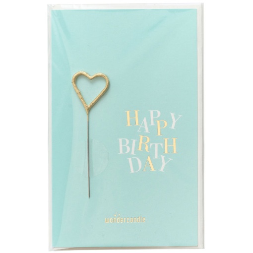 WonderCandle sparkler candle with golden heart card "Happy Birthday"