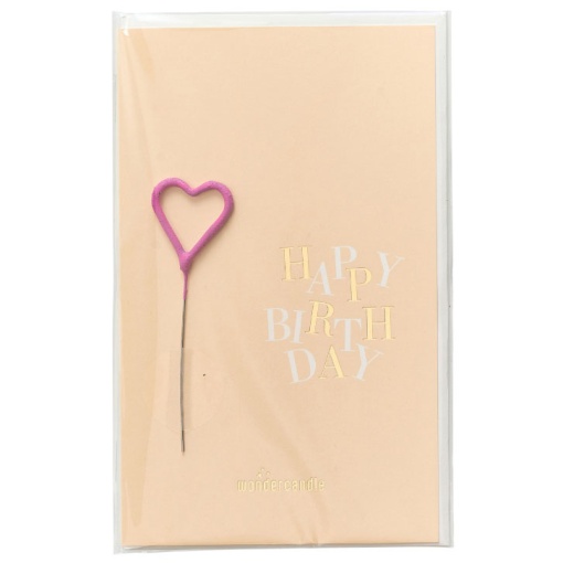 WonderCandle sparkler candle with pink heart card "Happy Birthday"