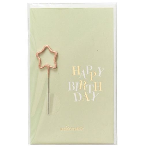 Vela sparkler com postal WonderCandle estrela dourada "Happy Birthday"
