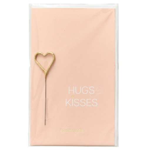 WonderCandle sparkler candle with golden heart postcard "Hugs & Kisses"