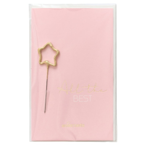 Sparkler candle with WonderCandle postcard, gold star, "All the Best"