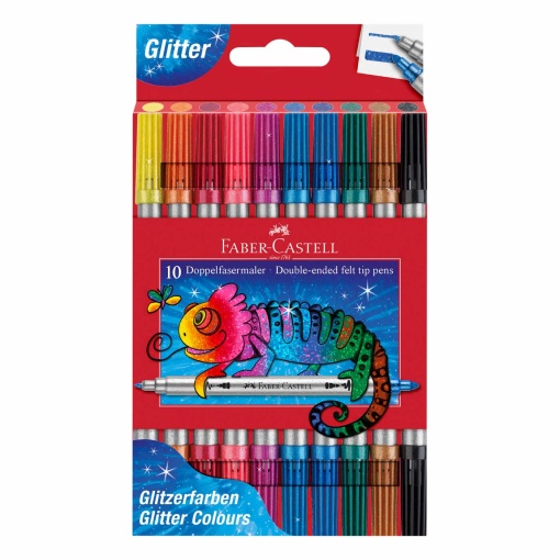 Faber-Castell glitter felt-tip pens, 2 tips, 10 colors.