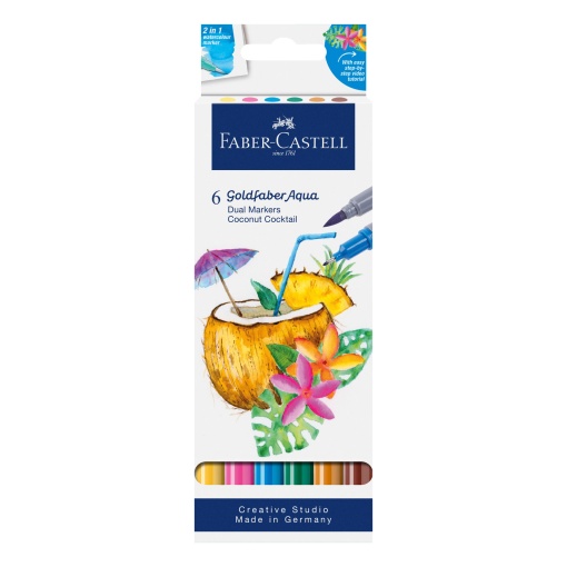 Rotulador de acuarela Faber-Castell Goldfaber Aqua Coconut Cocktail, 2 puntas, 6 colores.