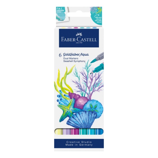 Rotulador de acuarela Faber-Castell Goldfaber Aqua Seashell Symphony, 2 puntas, 6 colores.
