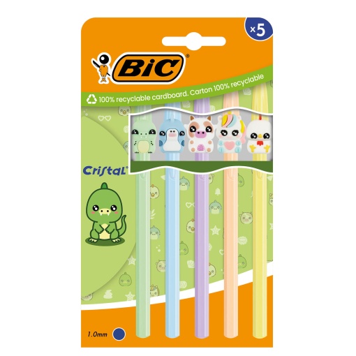 Esferográfica BIC Cristal Pastel Figurines 1 mm 5 cores