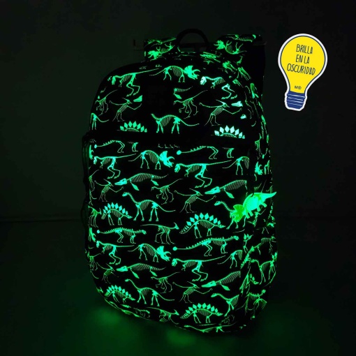 Mochila MIQUELRIUS Dinos Fossil de 42 x 28 x 11 cm que brilla en la oscuridad.
