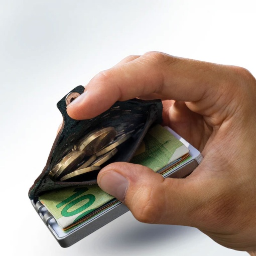 Tarjetero/portabilletes I-CLIP Original Plateado con Monedero Negro