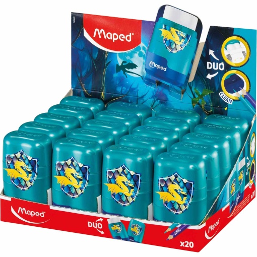 Double sharpener with reservoir + eraser + refill MAPED Dragon Shaker