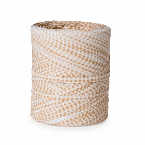 Rollo de rafia Polyraphia STAR, 15 mm x 200 m, estampado de cuadros beige.