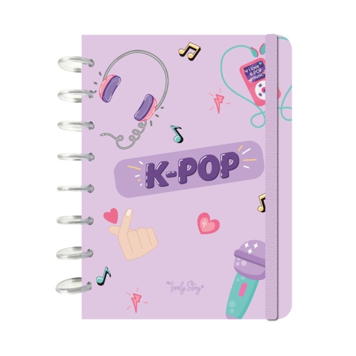 A5 lined notebook with repositionable pages, 100 sheets, 100gsm, Lovely Story K-POP lilac