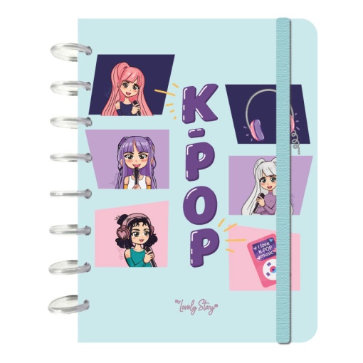 A5 lined notebook with repositionable pages, 100 sheets, 100gsm, Lovely Story K-POP mint color.