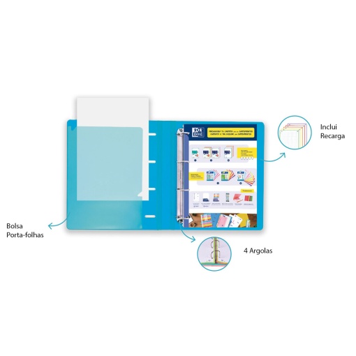 Dossier escolar A4 com recarga pautada OXFORD Gradient lombada estreita 4 argolas sortido