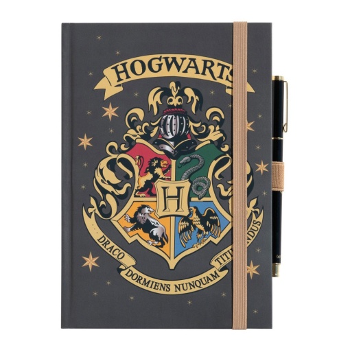 Caderno A5 + esferográfica Harry Potter Hogwarts pontilhado 96 folhas 100g