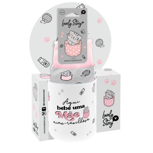 Lovely Story ceramic mug and socks set "Here drinks a meow-wonderful mom"