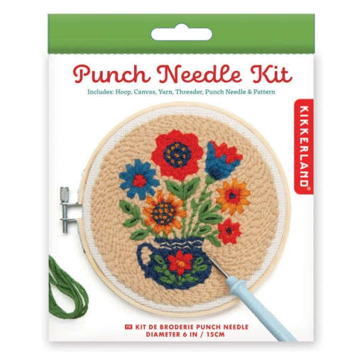 KIKKERLAND punch needle kit with 15cm circular frame, bouquet of flowers.