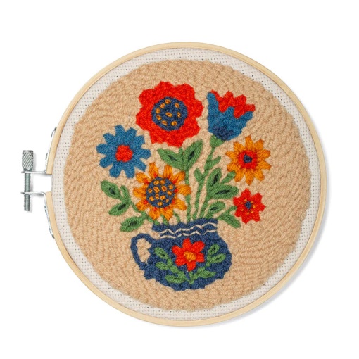 KIKKERLAND punch needle kit with 15cm circular frame, bouquet of flowers.